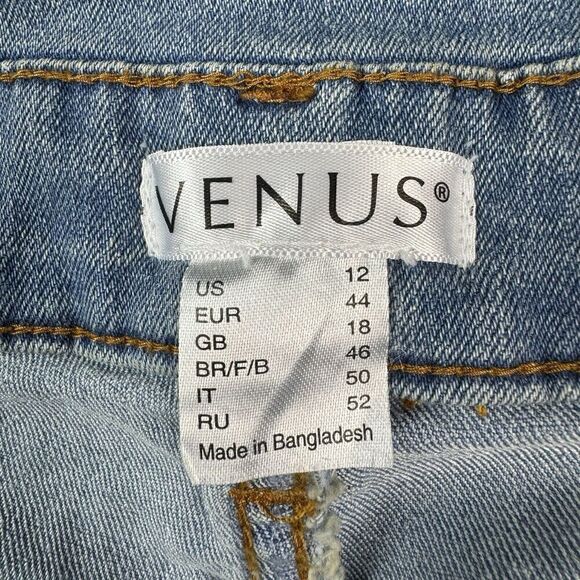 Venus Blue Jean Shorts Overalls Distressed Hem Dungaree Size 12 Denim - Picture 3 of 7